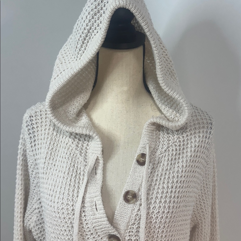 Staccato Ivory Cable Knit Sweater Hoodie.  Sz L - Picture 4 of 11